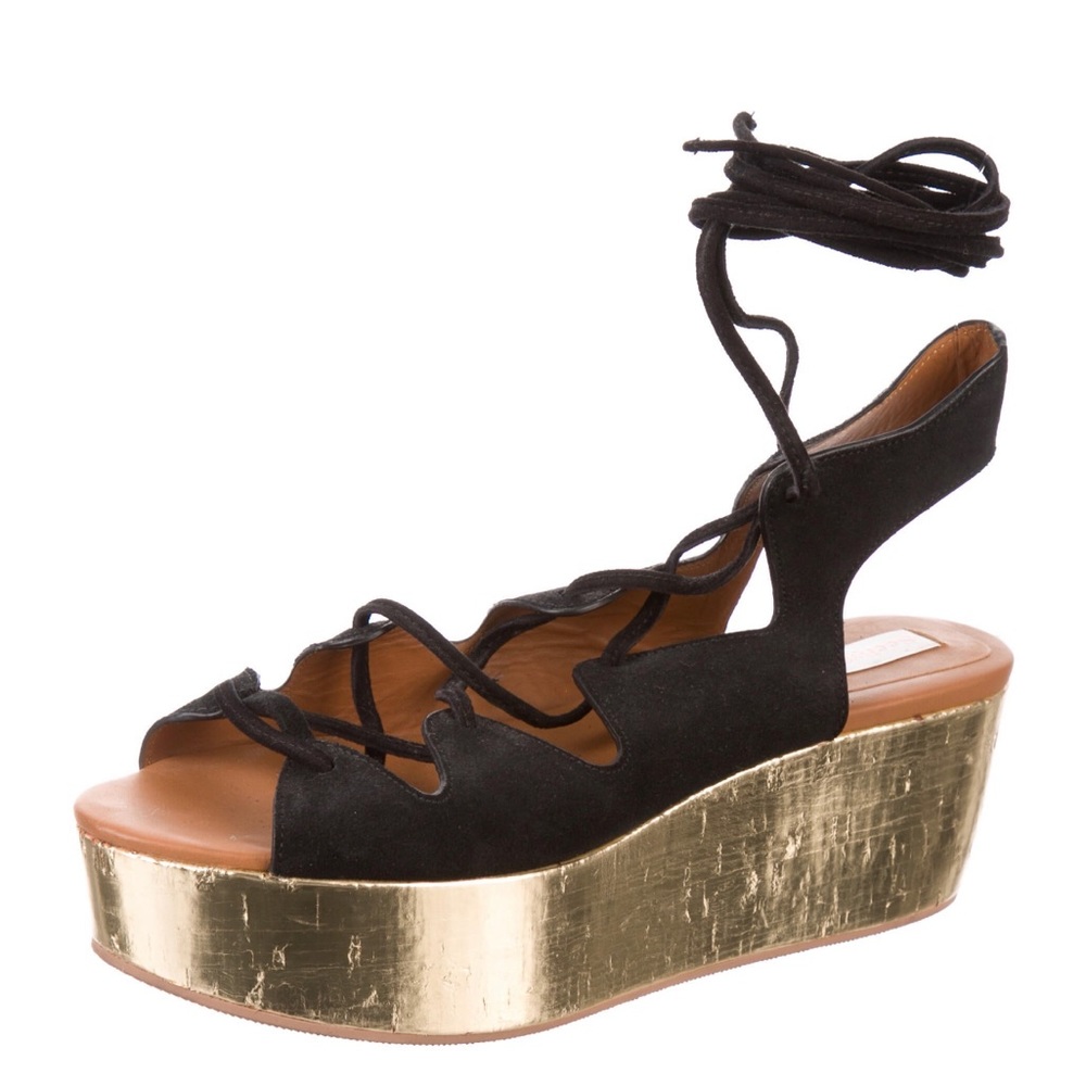 Chloe platform black leather lace up sandals